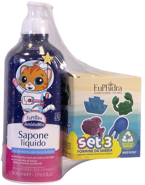EUPHIDRA AMIDOMIO ABBINATA SAPONE LIQUIDO 500 ML + SET 3 FORMINE DA SABBIA - Farmapanda Srl