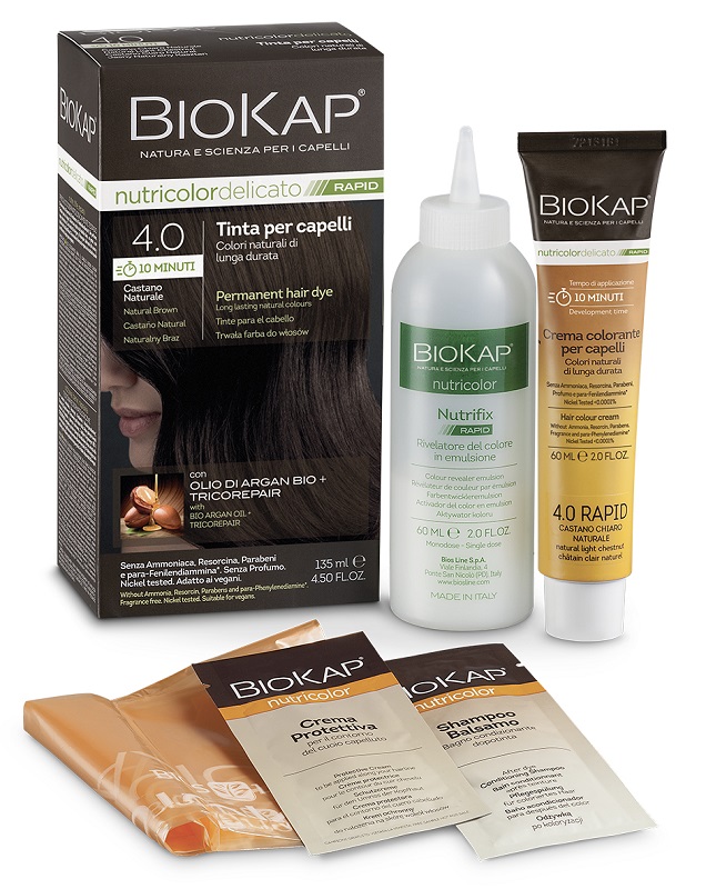 BIOS LINE  BIOKAP NUTRICOLOR DELICATO RAPID TINTA 4,00 CASTANO NATURALE 135 ML - Farmapanda Srl