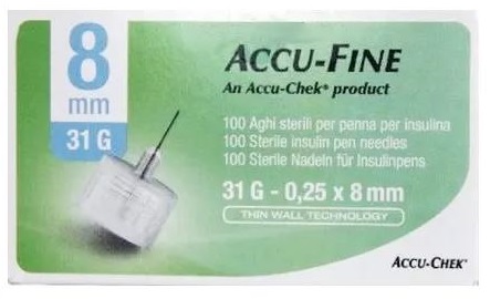 AGO PER PENNA DA INSULINA ACCU-FINE PEN NEEDLE ACCU-CHEK GAUGE 31 X 8MM 100 PEZZI - Farmapanda Srl