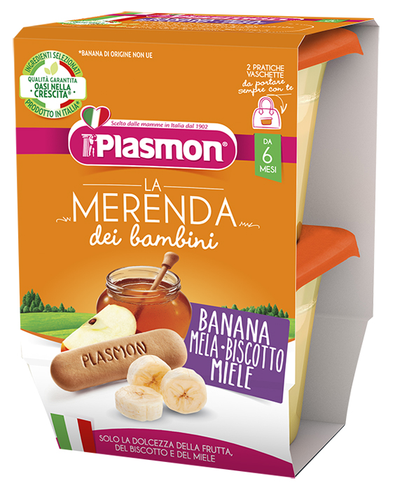 PLASMON LA MERENDA DEI BAMBINI MERENDE BANANA MELA BISCOTTO MIELE ASETTICO 2 X 120 G - Farmapanda Srl