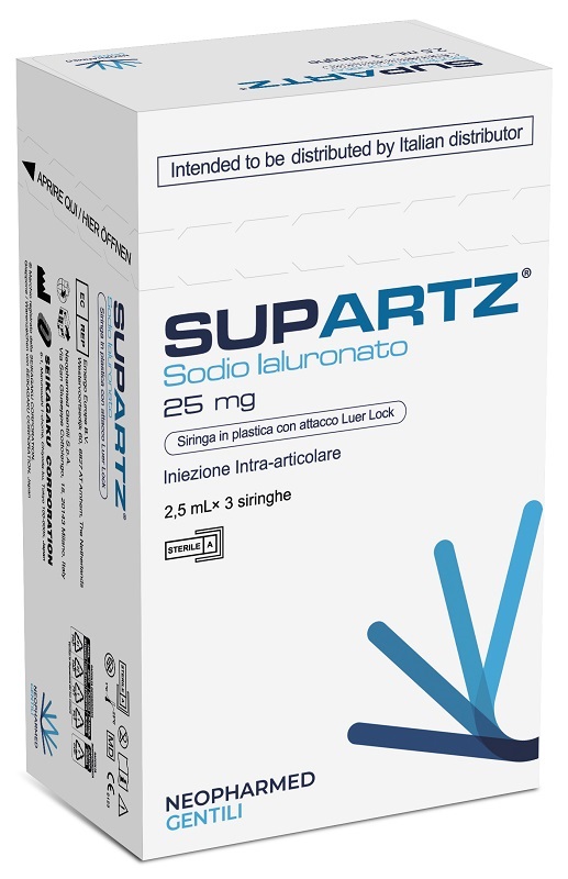 SIRINGA PRERIEMPITA INTRA-ARTICOLARE SUPARTZ ACIDO IALURONICO 25 MG 2,5 ML 3 PEZZI - Farmapanda Srl