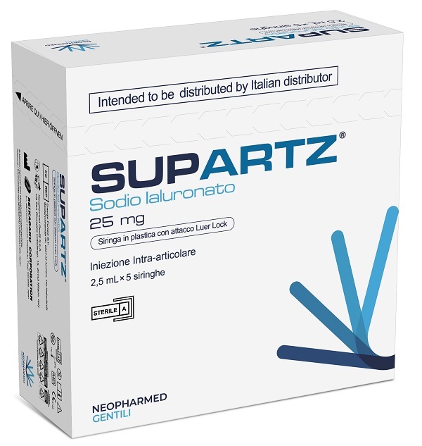 SIRINGA PRERIEMPITA INTRA-ARTICOLARE SUPARTZ ACIDO IALURONICO 25 MG 2,5 ML 5 PEZZI - Farmapanda Srl