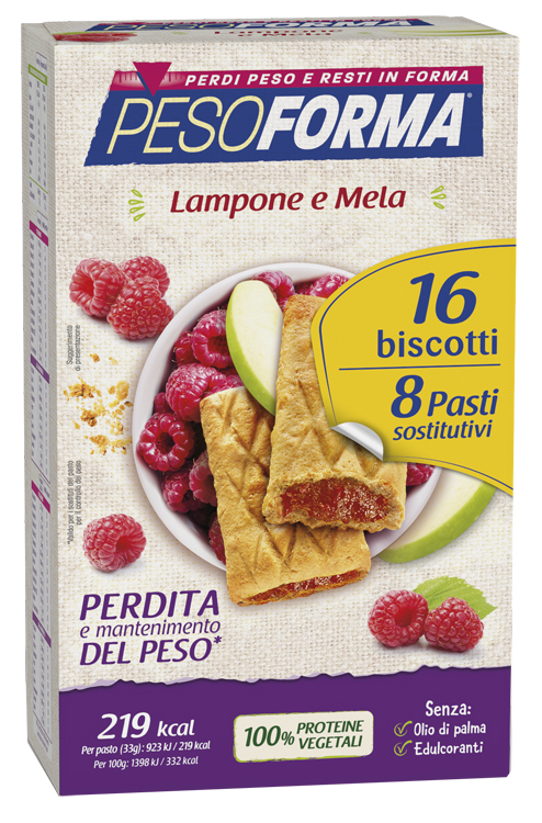 PESOFORMA BISCOTTI LAMPONE E MELA 16 BISCOTTI X 33G 8 PASTI SOSTITUTIVI - Farmapanda Srl