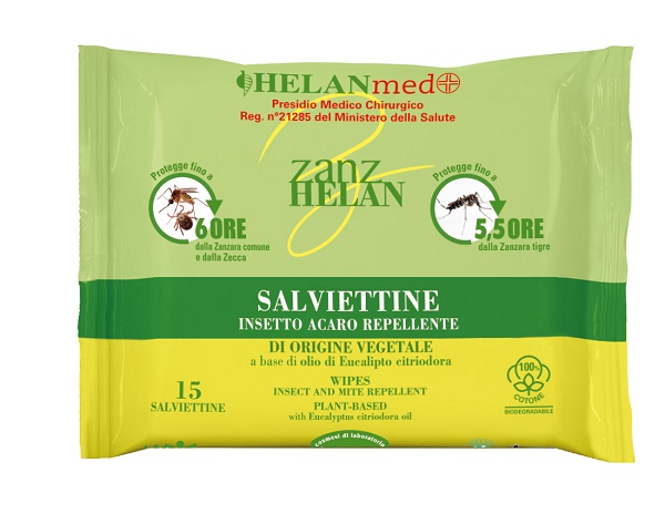 ZANZHELAN INSETTOREPELLENTE VEGETALE SALVIETTINE 15 PEZZI - Farmapanda Srl