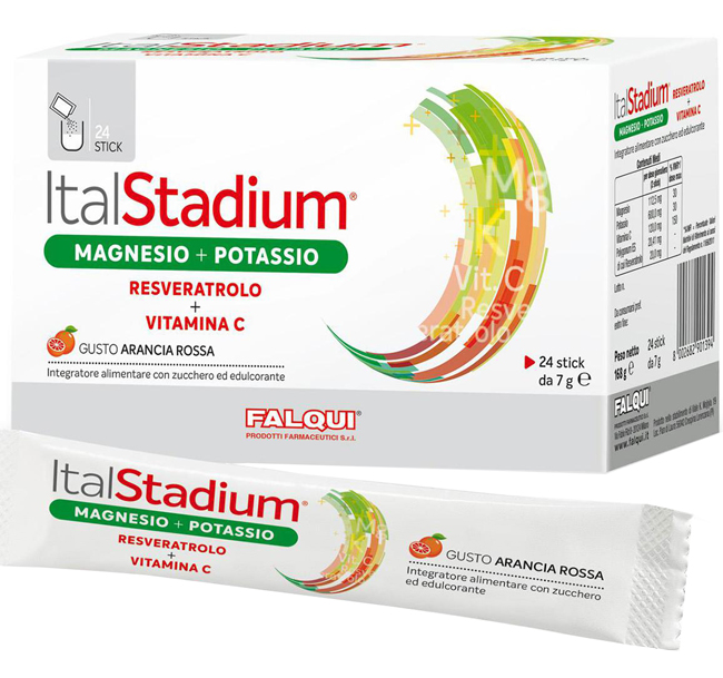 ITALSTADIUM MAGNESIO POTASSIO RESVERATOLO VITAMINA C ARANCIA ROSSA 24 STICK - Farmapanda Srl