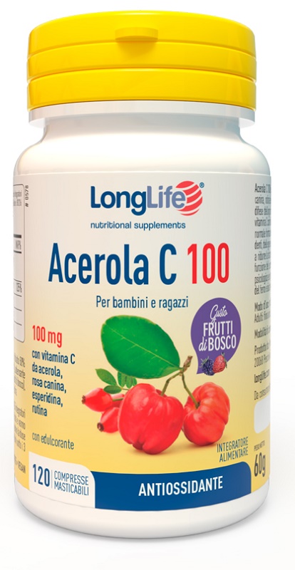 LONGLIFE ACEROLA C100 FRUTTI DI BOSCO 120 COMPRESSE MASTICABILI - Farmapanda Srl