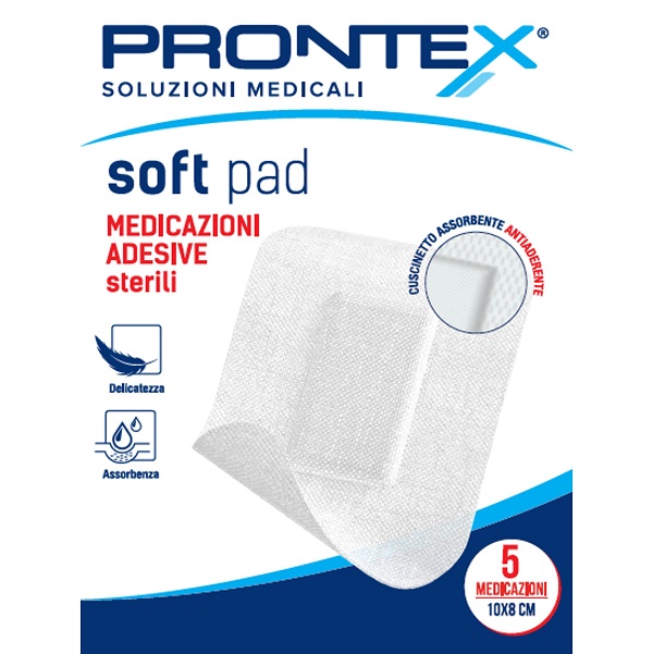 MEDICAZIONE ADESIVA STERILE PRONTEX SOFT PAD 10X8 CM 5 PEZZI - Farmapanda Srl