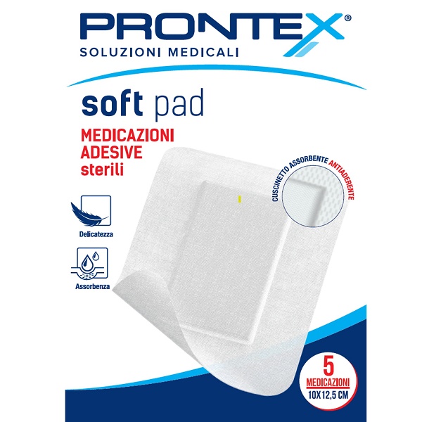 MEDICAZIONE ADESIVA STERILE PRONTEX SOFT PAD 10X12,5 CM 5 PEZZI - Farmapanda Srl