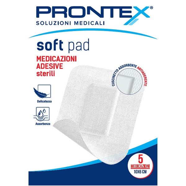 MEDICAZIONE ADESIVA STERILE PRONTEX SOFT PAD 10X6 CM 5 PEZZI - Farmapanda Srl