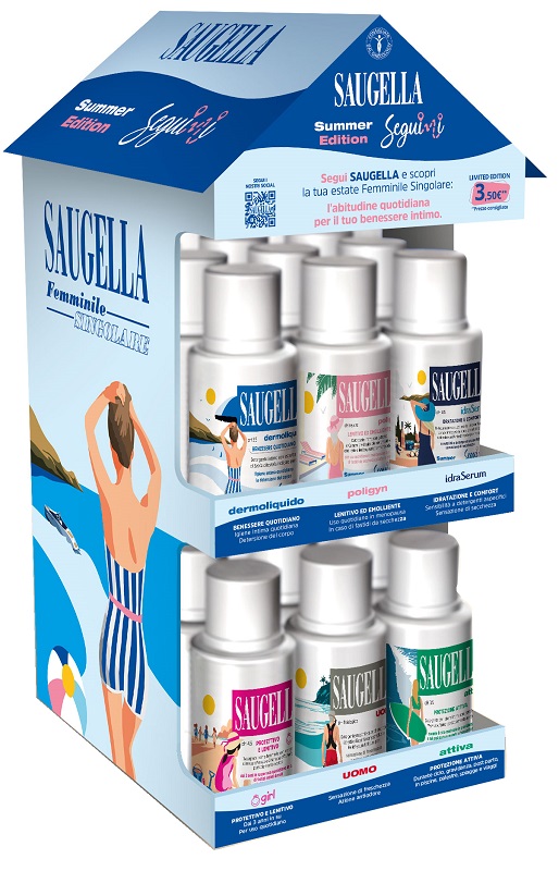 SAUGELLA SEGUIMI EXPO BANCO 4 DERMOLIQUIDO + 4 POLIGYN + 4 GIRL + 4 UOMO + 4 IDRASERUM + 4 ATTIVA - Farmapanda Srl