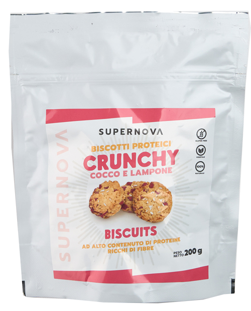 SUPERNOVA CRUNCHY BISCUITS LAMPONE E COCCO 200 G - Farmapanda Srl