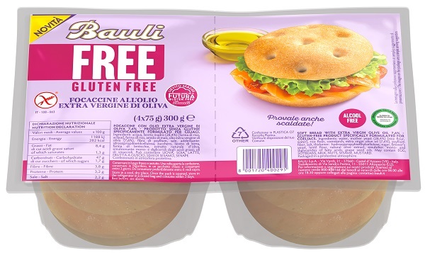 BAULI FREE FOCACCINE OLIO EXTRA VERGINE OLIVA 4 PEZZI DA 75 G - Farmapanda Srl