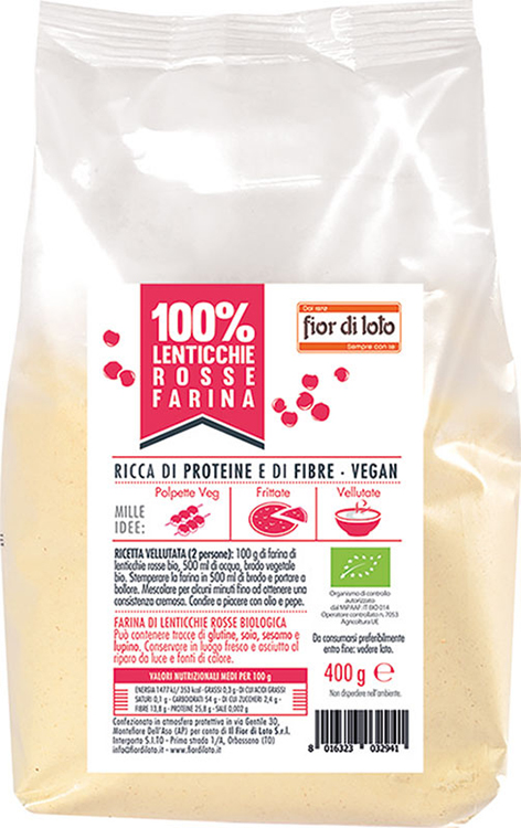 FIOR DI LOTO FARINA DI LENTICCHIE ROSSE BIO 400 G - Farmapanda Srl