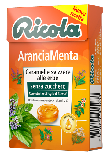 RICOLA ARANCIA MENTA SENZA ZUCCHERO 50 G - Farmapanda Srl