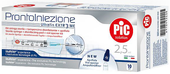SIRINGA PIC SOLUTION PRONTO INIEZIONE 2,5 ML AGO GAUGE 23 1 1/4 10 PEZZI - Farmapanda Srl