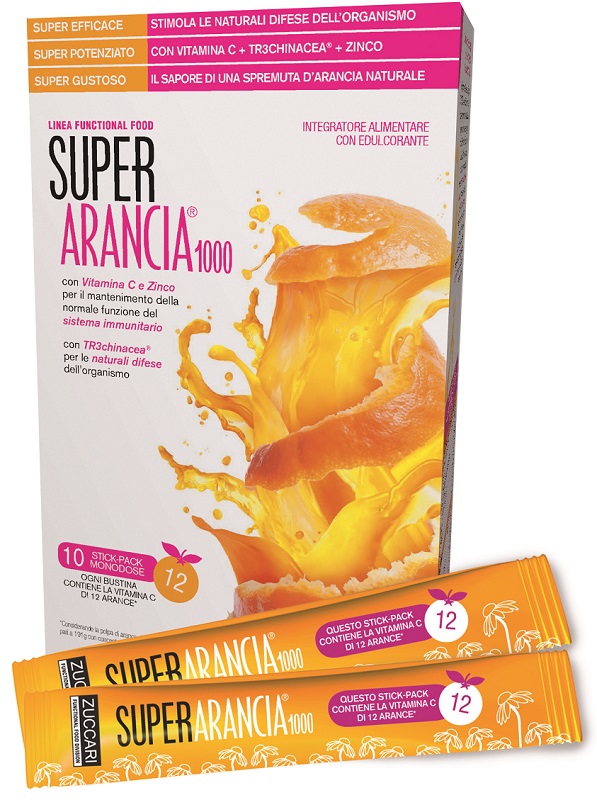 SUPER ARANCIA 1000 10 STICK PACK MONODOSE DA 3,7G INTEGRATORE ALIMENTARE CON EDULCORANTE - Farmapanda Srl