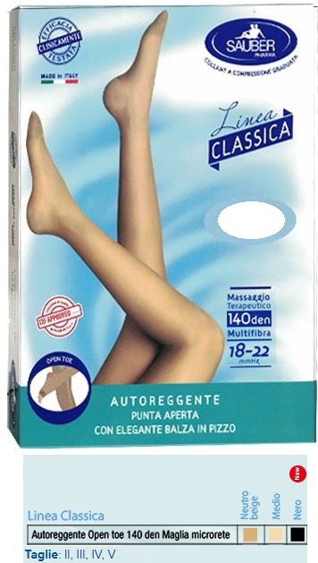 SAUBER AUTOREGGENTE OPEN TOE MAGLIA MICRORETE 140 DEN COLORE NEUTRO BEIGE TAGLIA 3 LINEA CLASSICA - Farmapanda Srl