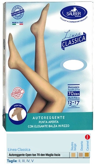 SAUBER AUTOREGGENTE OPEN TOE MAGLIA LISCIA 70 DEN COLORE NEUTRO BEIGE TAGLIA 5 LINEA CLASSICA - Farmapanda Srl