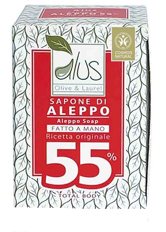 ALUS OLIVE & LAUREL SAPONE DI ALEPPO FATTO A MANO 55% 200 G - Farmapanda Srl
