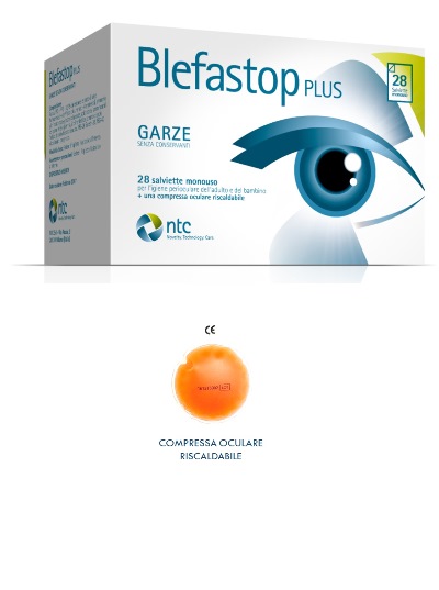 BLEFASTOP PLUS GARZA IN COTONE PIEGATA CON FILO DI BARIO 28 SALVIETTE MONOUSO + 1 COMPRESSA OCULARE RISCALDABILE - Farmapanda Srl