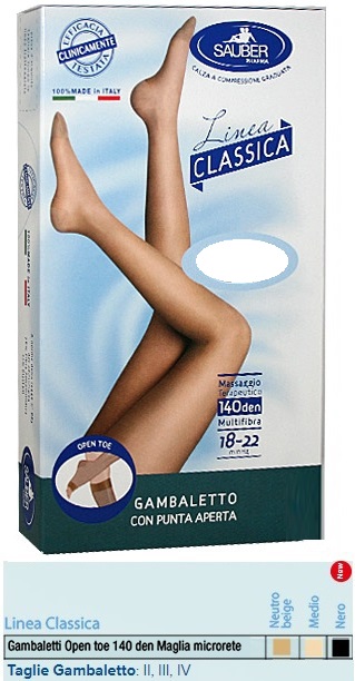 SAUBER GAMBALETTO OPEN TOE MAGLIA MICRORETE 140 DEN COLORE NERO TAGLIA 3 LINEA CLASSICA - Farmapanda Srl