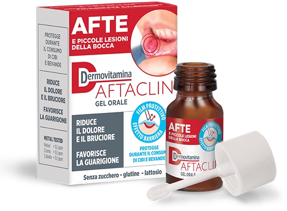 DERMOVITAMINA AFTACLIN GEL ORALE 7 ML CONTRO DOLORE E BRUCIONE SENZA ZUCCHERO E SENZA GLUTINE - Farmapanda Srl