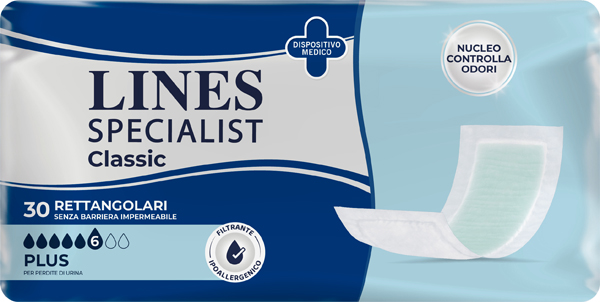 PANNOLONE RETTANGOLARE LINES SPECIALIST CLASSIC SENZA BARRIERA 30 PEZZI - Farmapanda Srl