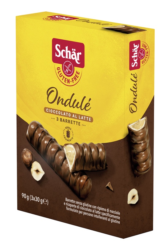 SCHAR ONDULE' BARRETTE CON RIPIENO DI NOCCIOLE RICOPERTE DI CIOCCOLATO AL LATTE 3 PORZIONI DA 30 G - Farmapanda Srl