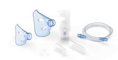 SOFFIO CUBE KIT ACCESSORI RICAMBIO CON AMPOLLA, BOCCAGLIO E FOCELLA NASALE, MASCHERA PEDIATRICA E ADULTI, TUBELLO E FILTRI DI RICAMBIO E BORSA PORTA ACCESSORI - Farmapanda Srl