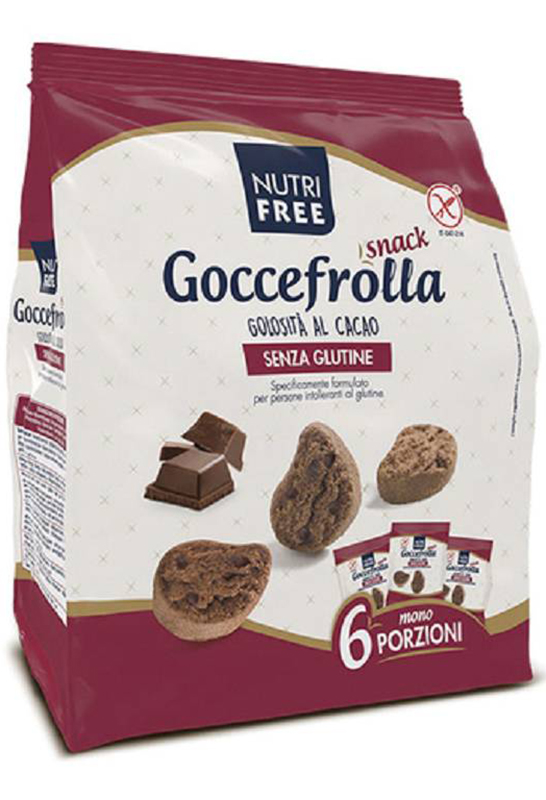 NUTRIFREE GOCCEFROLLA SNACK GOLOSITA' AL CACAO SENZA LATTOSIO 6 MONOPORZIONI DA 40 G - Farmapanda Srl