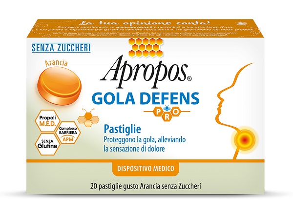 APROPOS GOLA DEFENS PRO 20 PASTIGLIE ARANCIA SENZA ZUCCHERO - Farmapanda Srl
