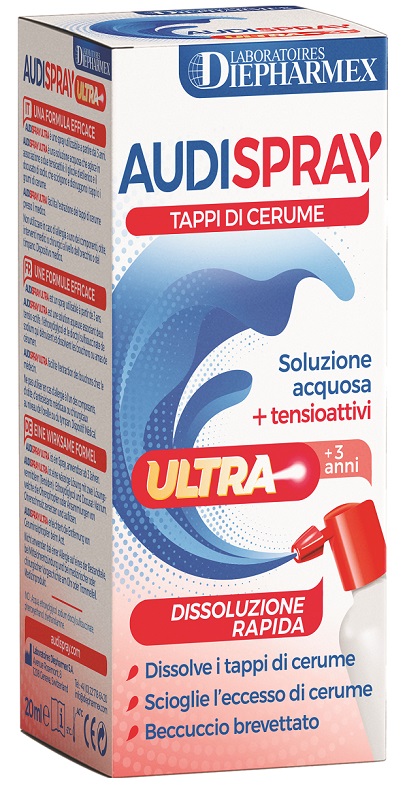AUDISPRAY ULTRA +3 ANNI SOLUZIONE ACQUOSA + TENSIOATTIVI SPRAY TAPPI DI CERUME 20 ML - Farmapanda Srl