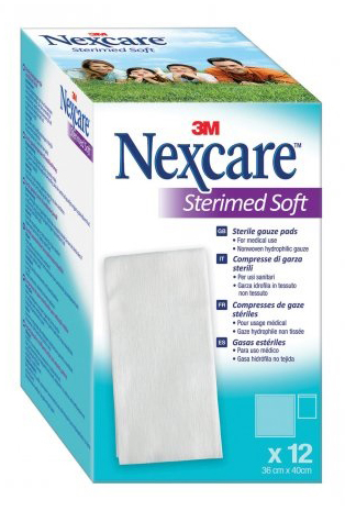 GARZA COMPRESSA STERILE NEXCARE STERIMED SOFT 18X40 CM MUL TILINGUAL 12 PEZZI - Farmapanda Srl