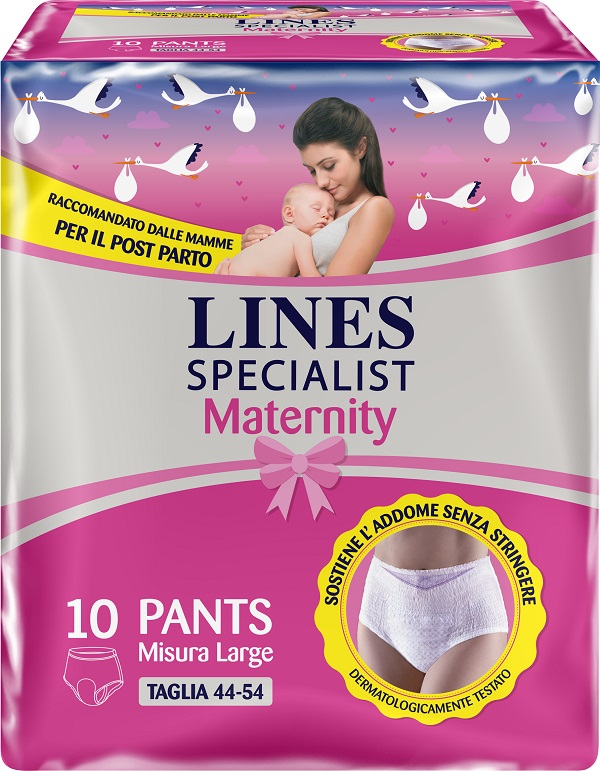LINES SPECIALIST MATERNITY MUTANDINA ASSORBENTE PER PERDITE POST PARTO MISURA LARGE 10 PEZZI - Farmapanda Srl