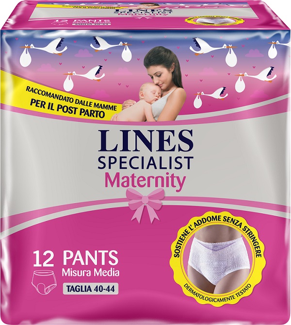 LINES SPECIALIST MATERNITY MUTANDINA ASSORBENTE PER PERDITE POST PARTO MISURA MEDIUM 12 PEZZI - Farmapanda Srl