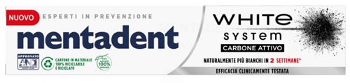 MENTADENT WHITE SYSTEM CHARCOAL 75 ML - Farmapanda Srl