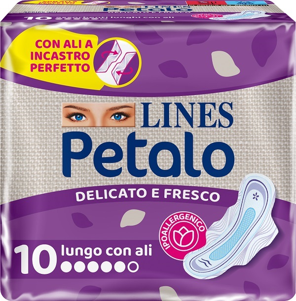 LINES PETALO BLU ASSORBENTE LUNGO CON ALI 10 PEZZI - Farmapanda Srl