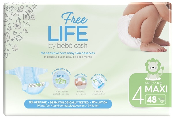 FREELIFE BY BEBECASH PANNOLINI MAXI TAGLIA 4 7-18 KG GIROVITA 38-60 CM 48 PEZZI - Farmapanda Srl