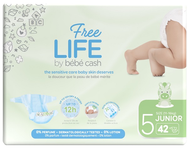 FREELIFE BY BEBECASH PANNOLINI JUNIOR TAGLIA 5 11-25 KG GIROVITA 41-62 CM 42 PEZZI - Farmapanda Srl