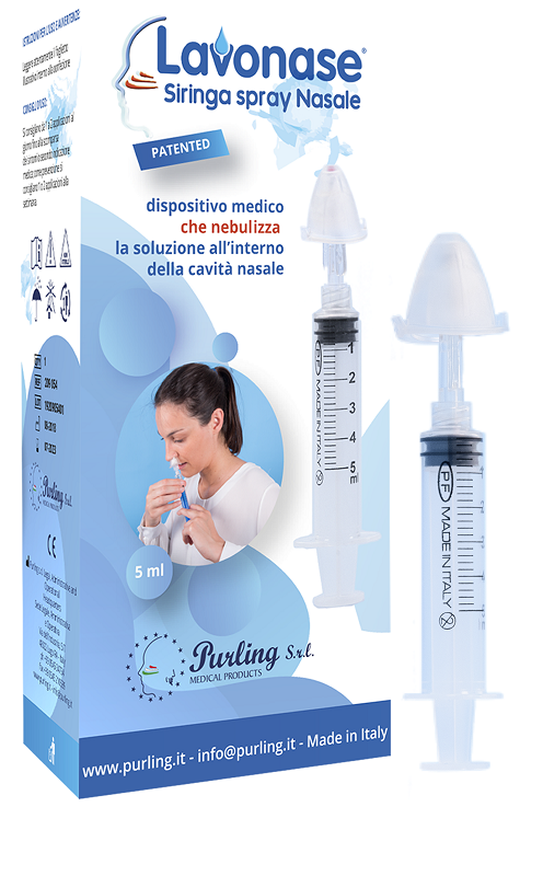 LAVONASE SIRINGA SPRAY NASALE NON STERILE 5 ML LUER-LOCK CON CAPPUCCIO + UGELLO NASALE CON RACCORDO LUER-LOCK + PERFORATORE CON VALVOLA NON RITORNO CON TAPPO - Farmapanda Srl