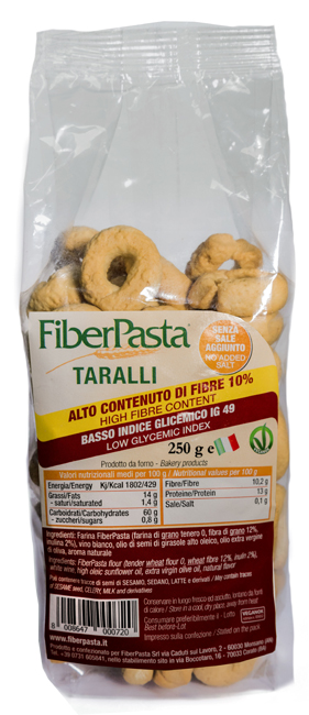 FIBERPASTA TARALLI BASSO INDICE GLICEMICO 250 G - Farmapanda Srl