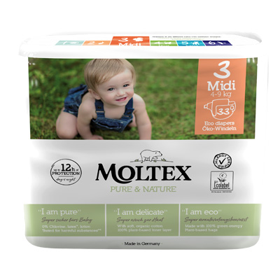 PANNOLINI MOLTEX PURE & NATURE MIDI 4-9 KG TAGLIA 3 33 PEZZI - Farmapanda Srl