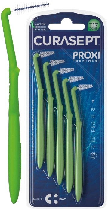 SCOVOLINO CURASEPT PROXI ANGLE MISURA T17 CONICO ISO 5 VERDE DIAMETRO 1,7 MM 5 PEZZI - Farmapanda Srl