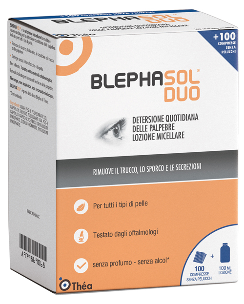 BLEPHASOL DUO SOLUZIONE MICELLARE IGIENE PALPEBRALE 100 ML + 100 GARZE - Farmapanda Srl