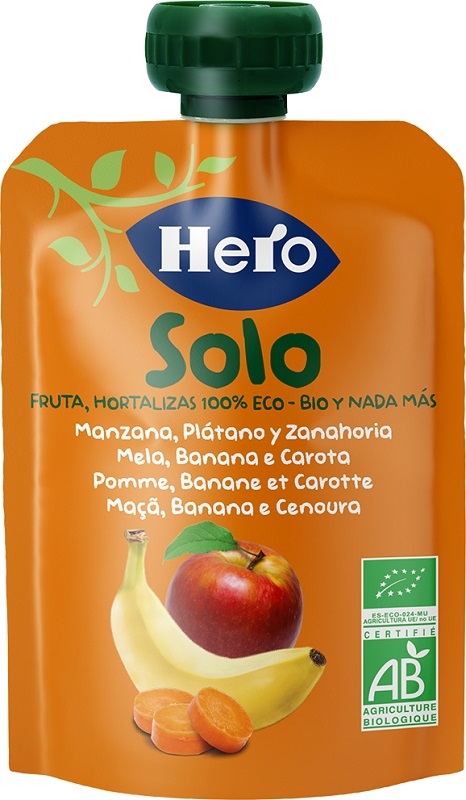 HERO SOLO FRUTTA FRULLATA 100% BIO MELA BANANA CAROTA 100 G - Farmapanda Srl