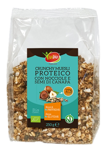 VIVIBIO CRUNCHY PROTEICO CON NOCCIOLE E SEMI DI CANAPA 250 G - Farmapanda Srl