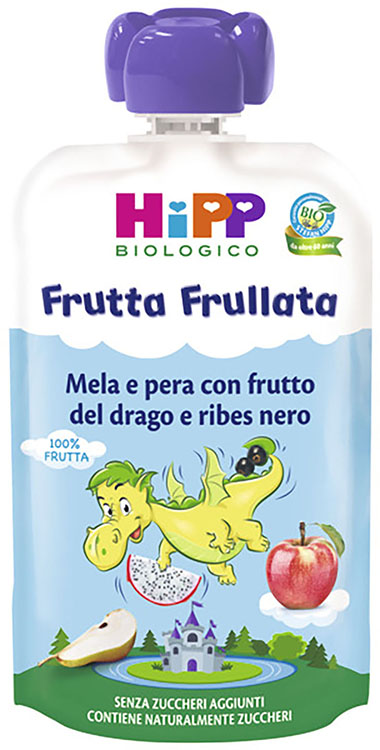 HIPP BIO FRUTTA FRULLATA DRAGONE MELA PERA FRUTTA DEL DRAGO RIBES NERO 90 G - Farmapanda Srl