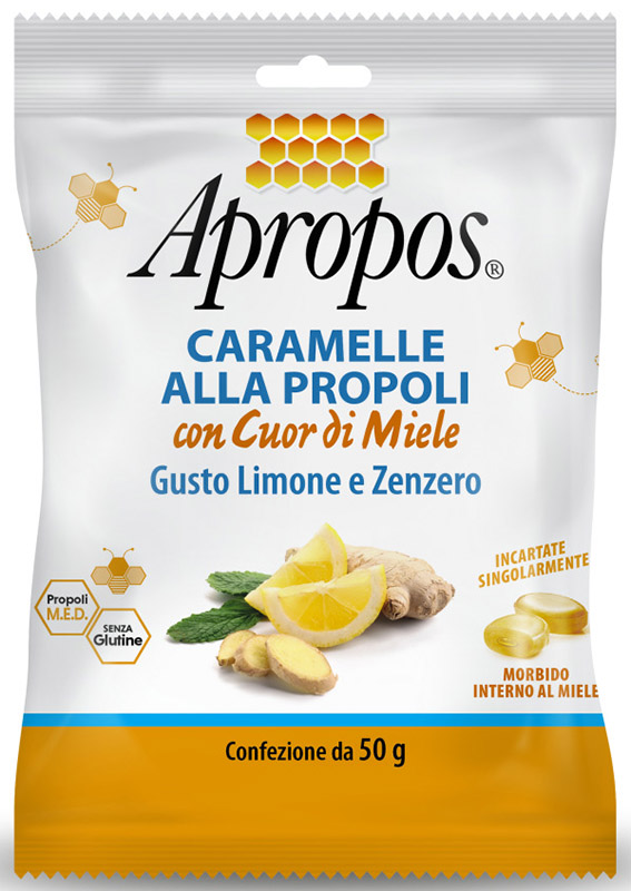 APROPOS CARAMELLE DURE LIMONE/ZENZERO CUOR DI MIELE 50 G - Farmapanda Srl