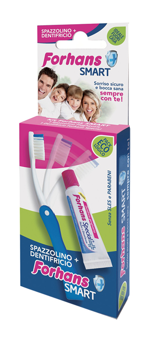FORHANS SMART KIT IGIENE ORALE SPAZZOLINO PIEGHEVOLE + DENTIFRICIO 12 ML - Farmapanda Srl