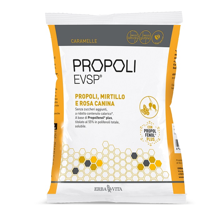 PROPOLI EVSP CARAMELLE PROPOLI MIRTILLO ROSA CANINA 65 G - Farmapanda Srl
